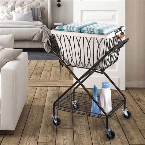 fabric lined metal rolling laundry cart|hampers with folding laundry carts.